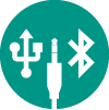 Symbol USB, Klinkenstecker und Bluetooth